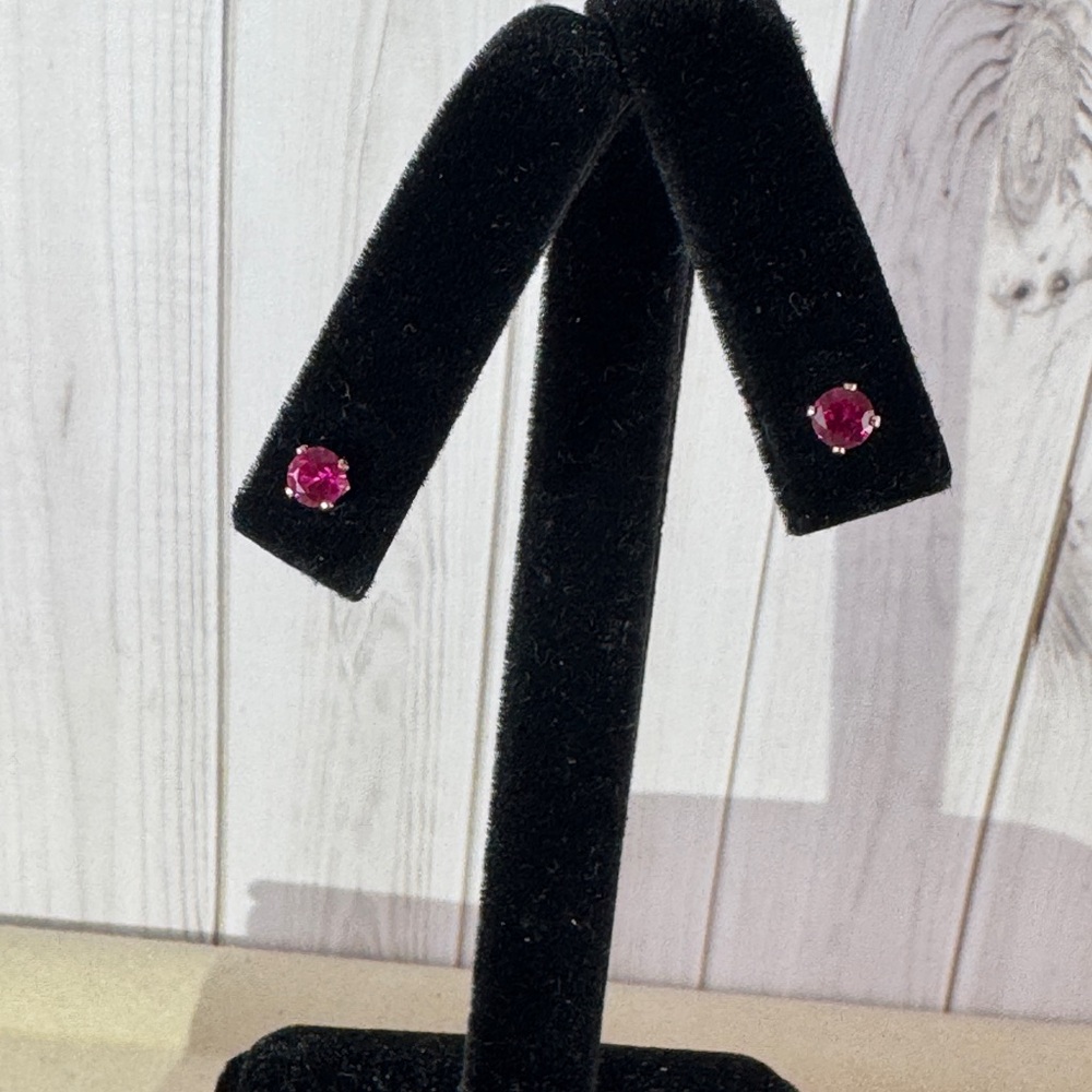 4MM Lab Ruby 14 Karat Filled Gold Settings Stud Earrings NOS July Birthstone